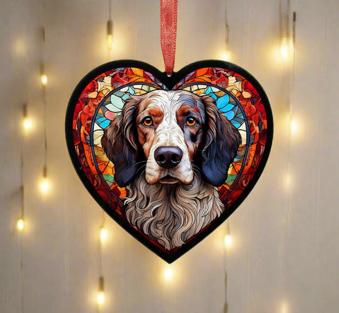 English Setter Stained Glass Effect Heart Suncatcher